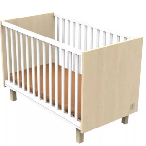 Lit bébé 120x60 avec pieds décor chêne velours et balustres blancs - NATURE